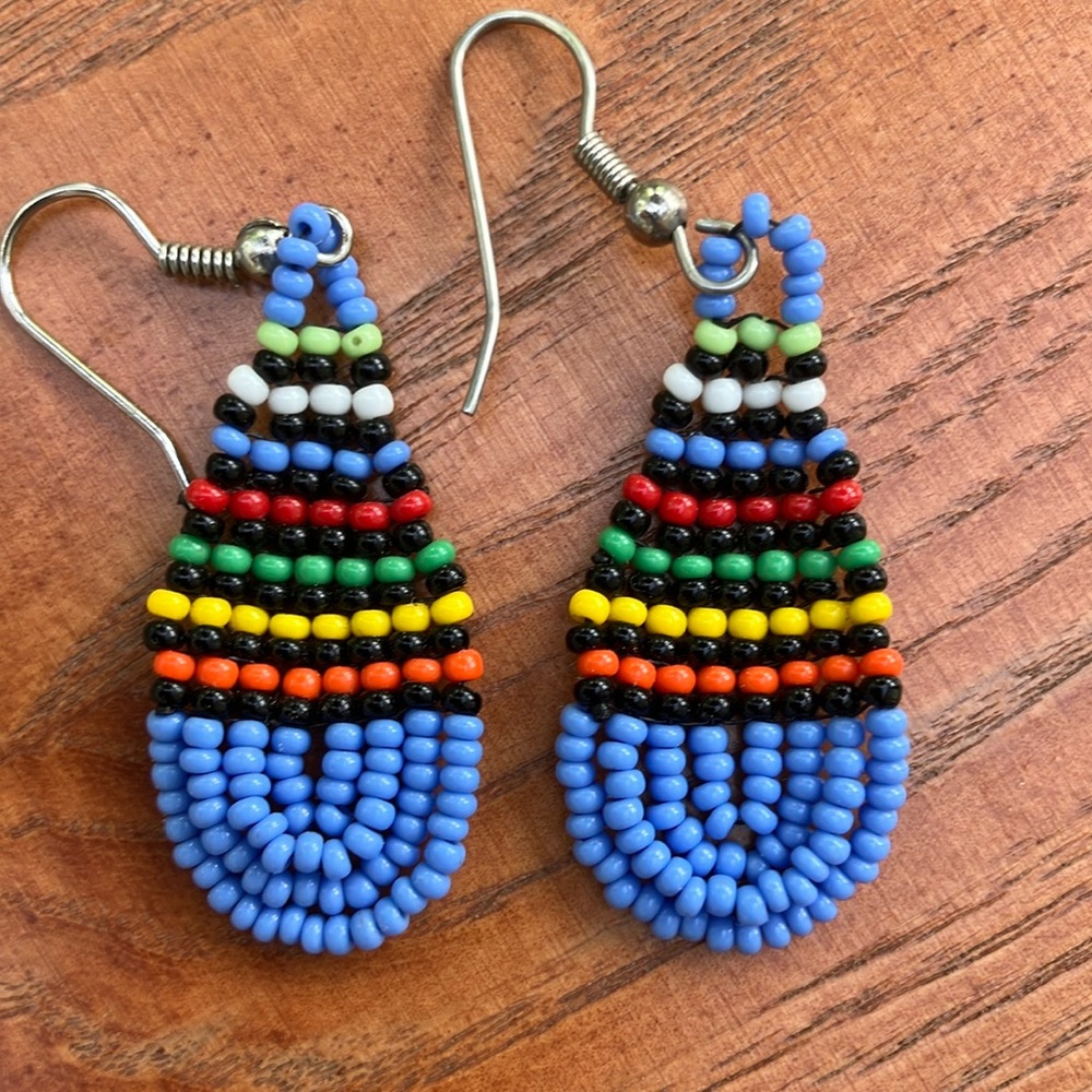 Beaded Rainbow on Periwinkle Blue Earrings